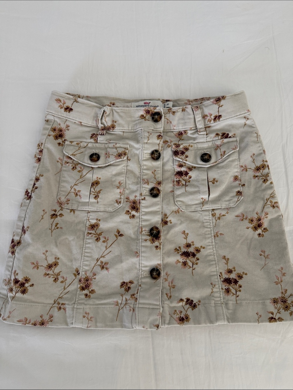 Vineyard Vines Cream Floral Button-Front Skirt